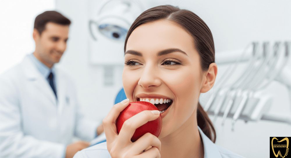 Healthy smile restored with dental crowns for natural appearance
