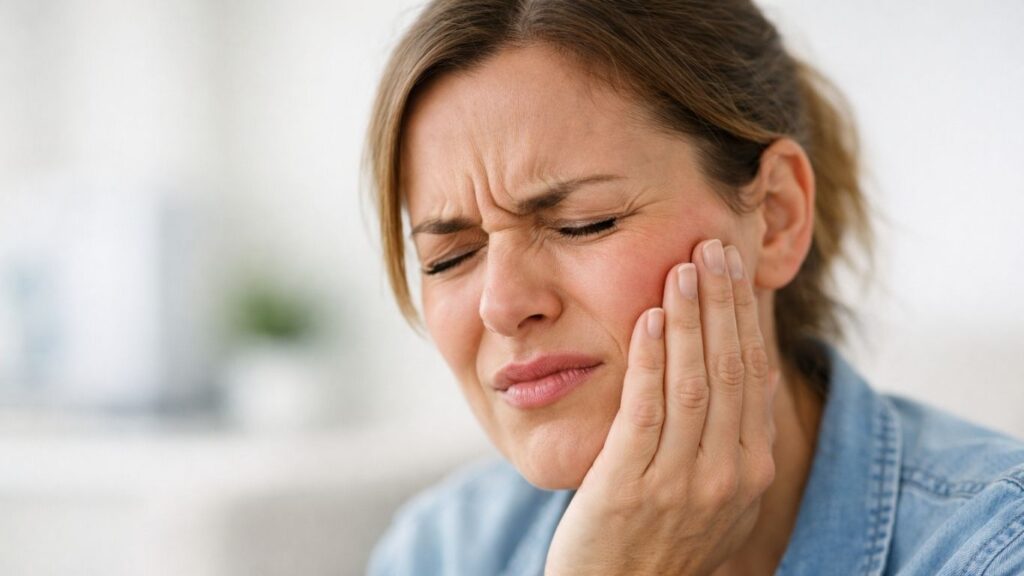 Person experiencing severe tooth pain and seeking emergency dental care in Scarborough